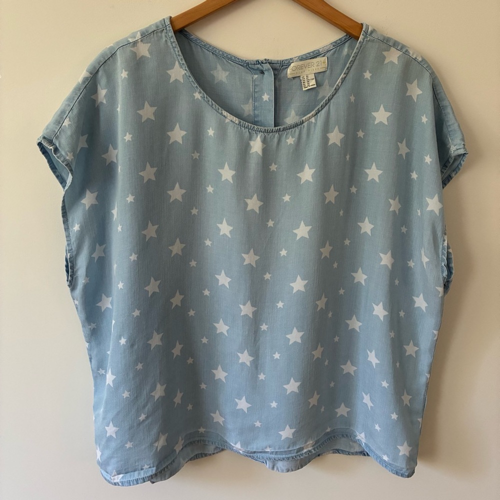 F21 Stars Boxy Blouse Top Size 2X